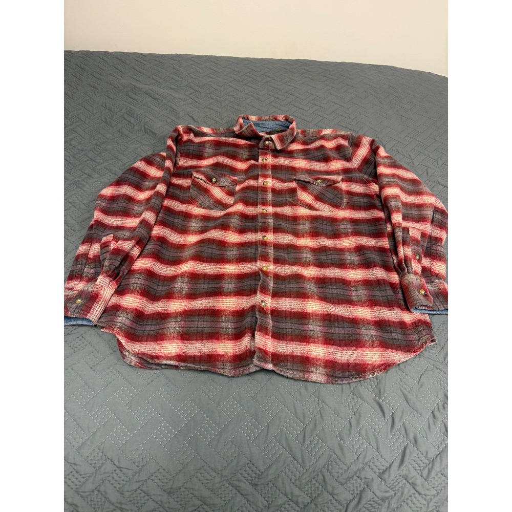 Tallwoods Bruno Milano Mens XL Red Grey Plaid Flannel Button Down Shirt Cotton